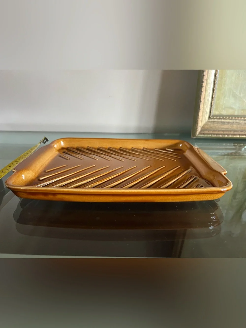 Vintage Ceramic Meat Tray in Amber Brown